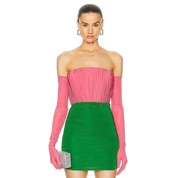 ALEX PERRY Strapless Ruched Mini Dress Pink Green Prom Wedding US Size 6/AU 10 - Picture 1 of 14
